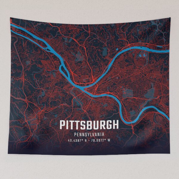 Item preview, Pittsburgh Red & Blue Minimalist Map designed and sold by HomeLivingCo.