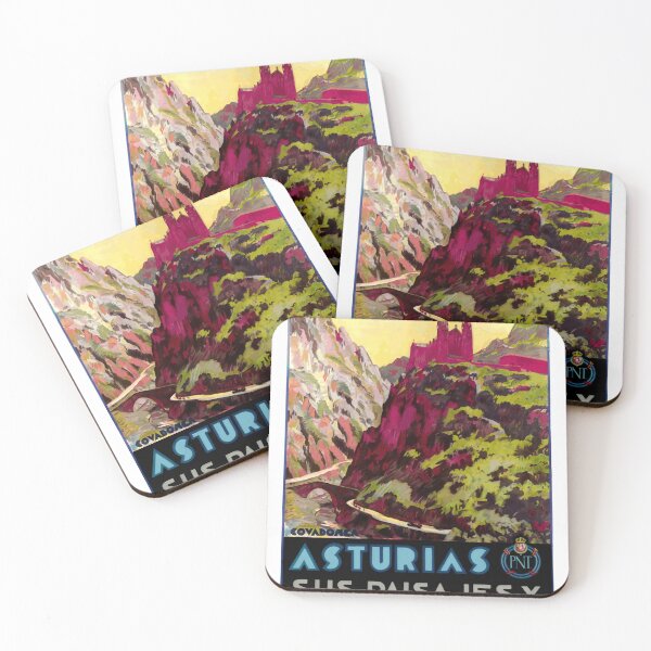 Item preview, Vintage Asturias Travel Poster | Art Deco Style | Covadonga Basilica | Bold Colors & Scenic Landscapes | Spain Tourism Art designed and sold by artofuniverse.