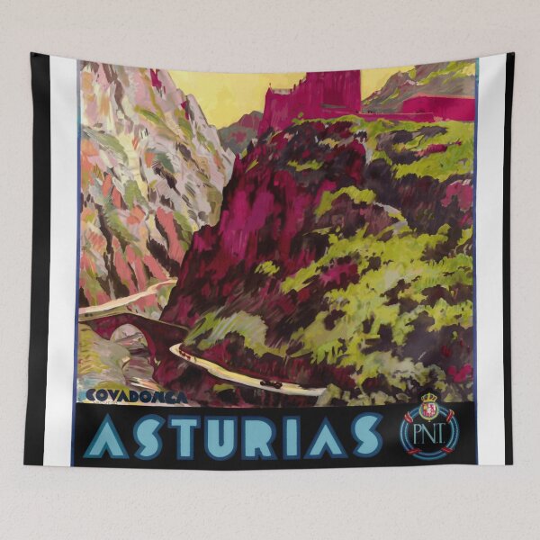 Item preview, Vintage Asturias Travel Poster | Art Deco Style | Covadonga Basilica | Bold Colors & Scenic Landscapes | Spain Tourism Art designed and sold by artofuniverse.