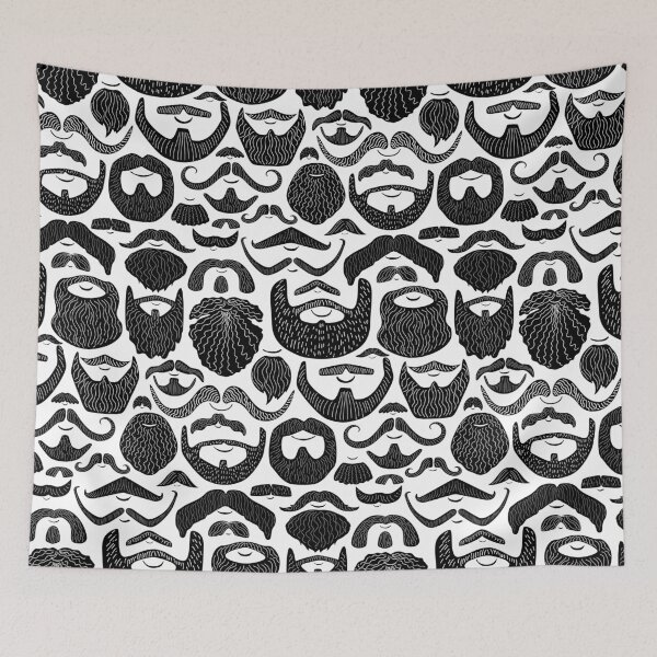 Item preview, Let it grow - fun beard and mustache in black and white hand drawn pattern designed and sold by artgeige.