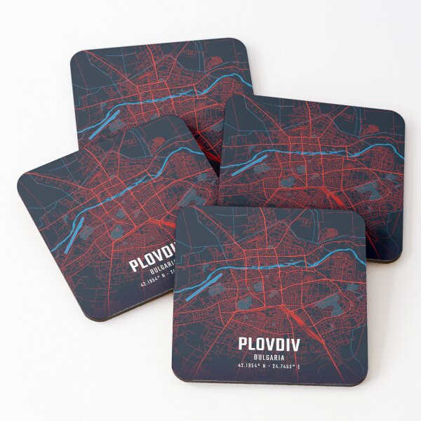 Item preview, Plovdiv Red & Blue Minimalist Map designed and sold by HomeLivingCo.