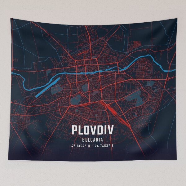 Item preview, Plovdiv Red & Blue Minimalist Map designed and sold by HomeLivingCo.