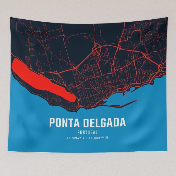Item preview, Ponta Delgada Red & Blue Minimalist Map designed and sold by HomeLivingCo.