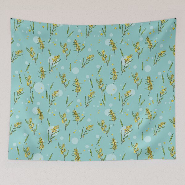 Item preview, Golden Wattle – Australian Botanical Seamless Pattern (TEAL) designed and sold by Whimsy Creative Studio.