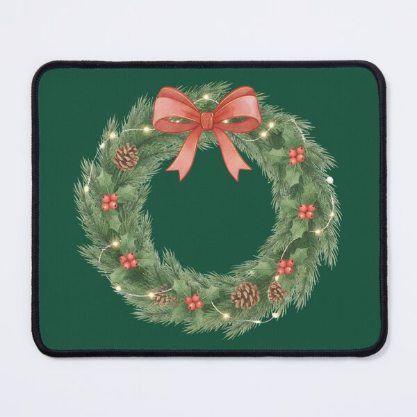 Item preview, Elegant Watercolor Christmas Wreath with Red Bow and Fairy Lights designed and sold by MA DESIGNS.