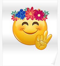 Hippie Flower Power Emoji with Peace Sign Poster