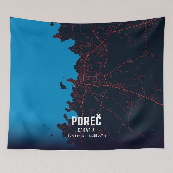 Item preview, Poreč Red & Blue Minimalist Map designed and sold by HomeLivingCo.
