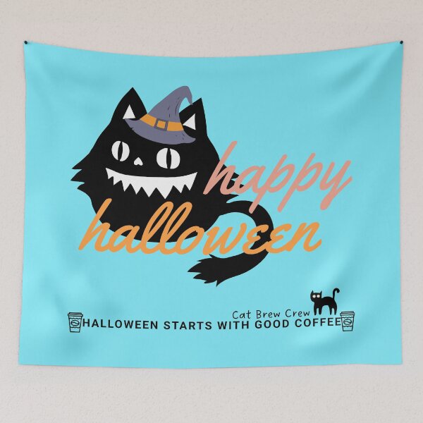 Item preview, ???‍♀️ “Happy Halloween” – Mischievous Black Cat in Witch Hat Coffee Tee ☕? designed and sold by PupmeowTs.