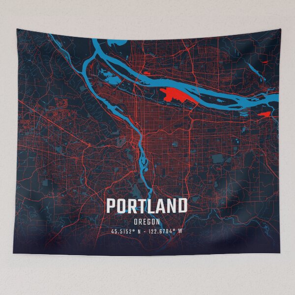 Item preview, Portland Red & Blue Minimalist Map designed and sold by HomeLivingCo.