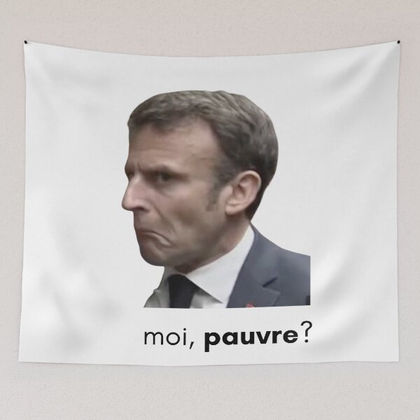 Item preview, "Me, poor?" Macron doubtful Meme designed and sold by Crealice.