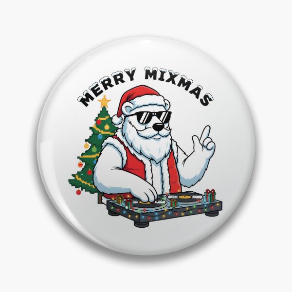 Artikelvorschau, MERRY MIXMAS Eisbär DJ Santa mit Plattenspielern und Pixelbaum entworfen und verkauft von NewYorkColours.