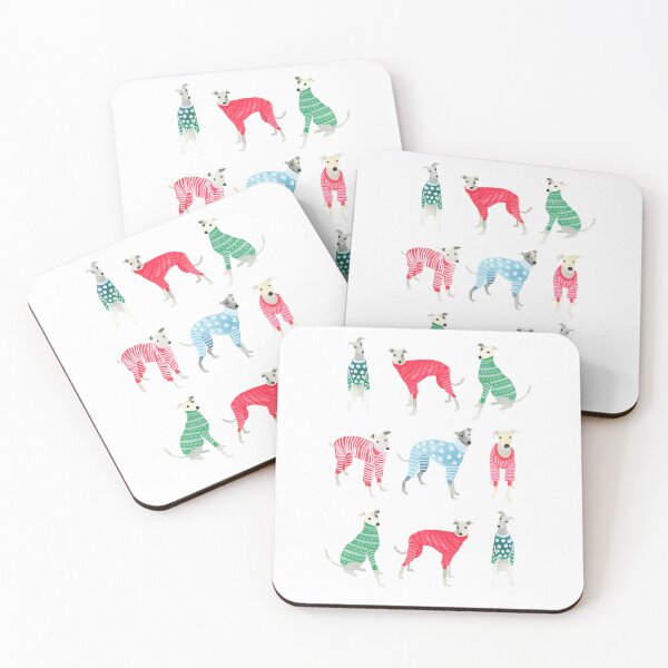 Item preview, A group of Greyhounds wearing Christmas sweaters designed and sold by Hillary Holt.