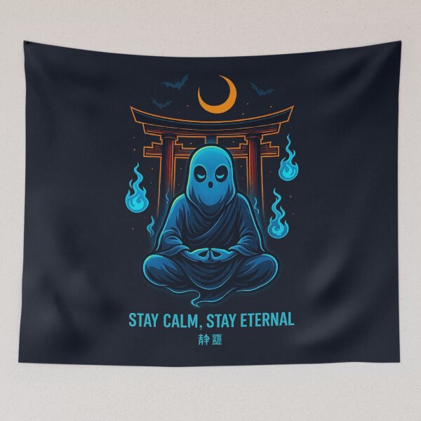 Item preview, Neon Ghost Monk – Stay Calm Stay Eternal Japanese Halloween Design designed and sold by Diwakar-Designs.