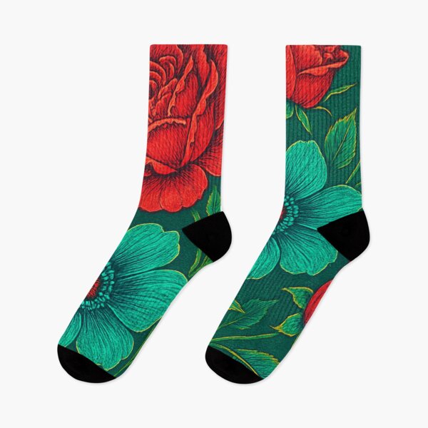 Item preview, Vintage Teal and Red Floral Pattern designed and sold by SassyArtistry.