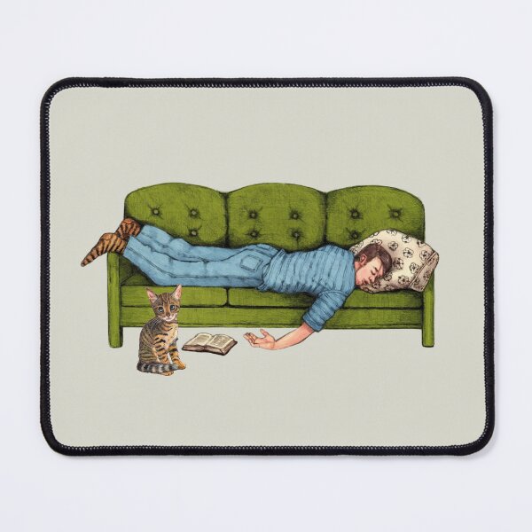 Item preview, Couch Potato Sleeping Guy with Bengal Kitten designed and sold by JoyfulWhimsy.