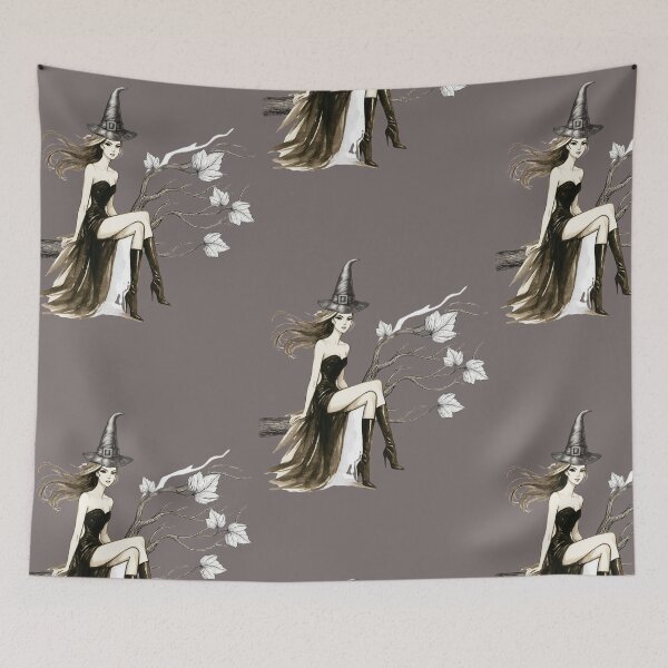 Item preview, Witch in Black Dress Sitting on Tree Branch designed and sold by tinkeybabes.