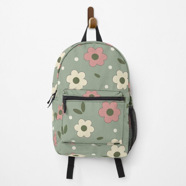 Item preview, Colorful Pink and cream color flower pattern on green background. designed and sold by SmallDart Creations.
