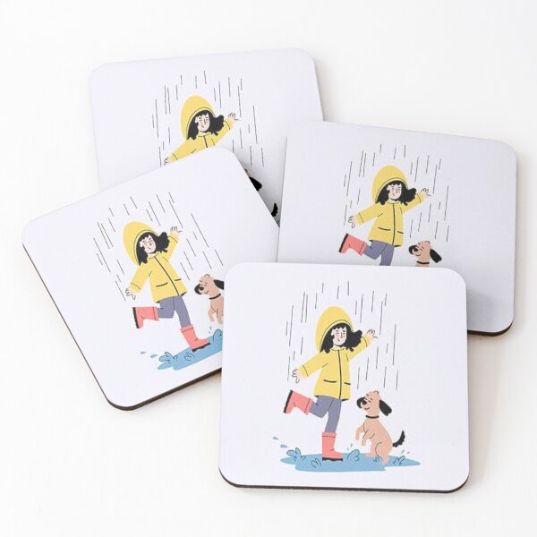 Item preview, Girl and Dog Dancing in Rain - Happy Rainy Day Illustration designed and sold by 2030shadow.