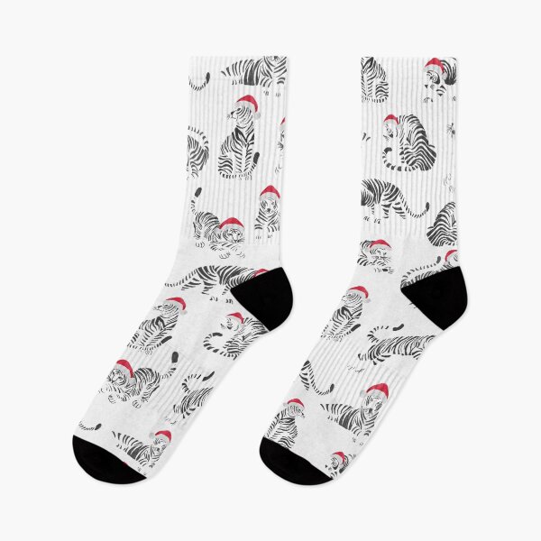 Item preview, cute funny White tigers wearing Christmas Santa Hats animal lover gift designed and sold by Hillary Holt.