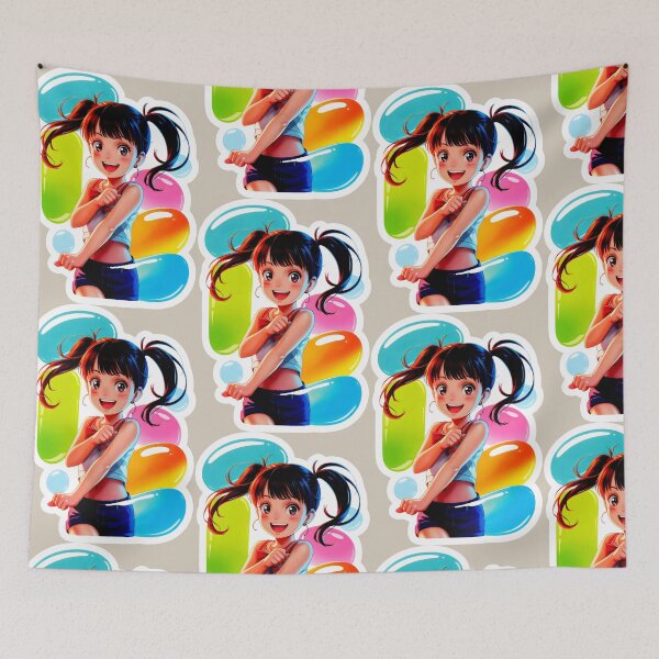 Item preview, Smiling Anime Girl with Jelly Bean Background designed and sold by SplashTastic.