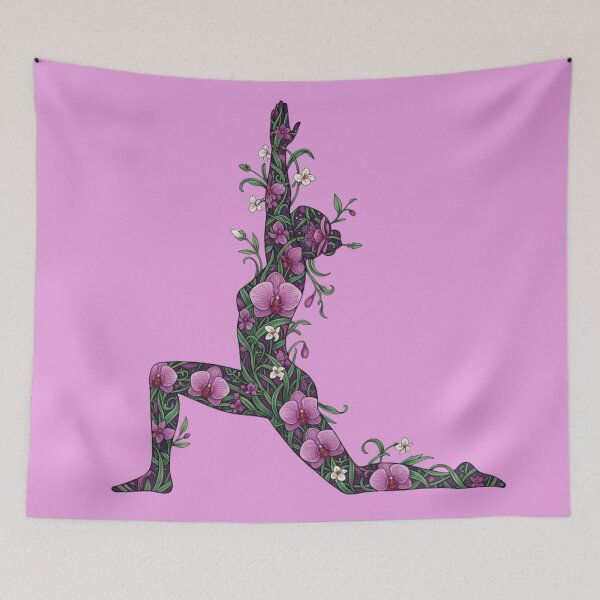 Item preview, Floral Yoga Silhouette – Warrior I Pose Botanical Art designed and sold by Zen Mosaic.