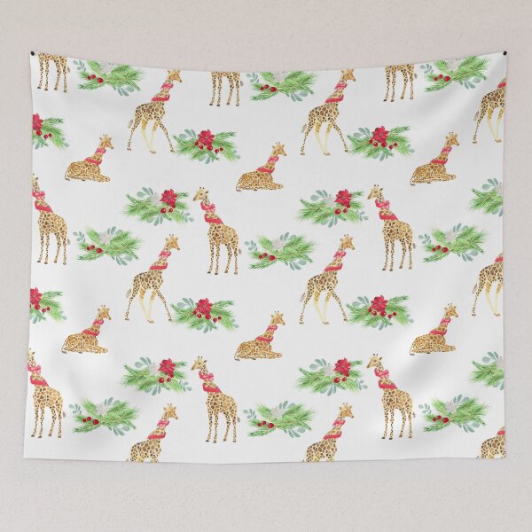 Item preview, cute funny Giraffes Dresses For Christmas with poinsettias animal lover gift tee designed and sold by Hillary Holt.
