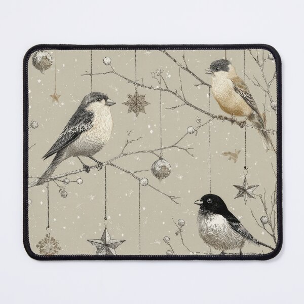 Item preview, Elegant Winter Birds on Bare Branches with Golden Star Ornaments and Snowflakes — Hand-Drawn Holiday Nature Illustration designed and sold by ThaiArtShop.