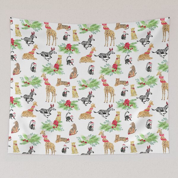 Item preview, cute funny African Safari animals celebrating Christmas in bows and santa hats animal lover gift tee designed and sold by Hillary Holt.
