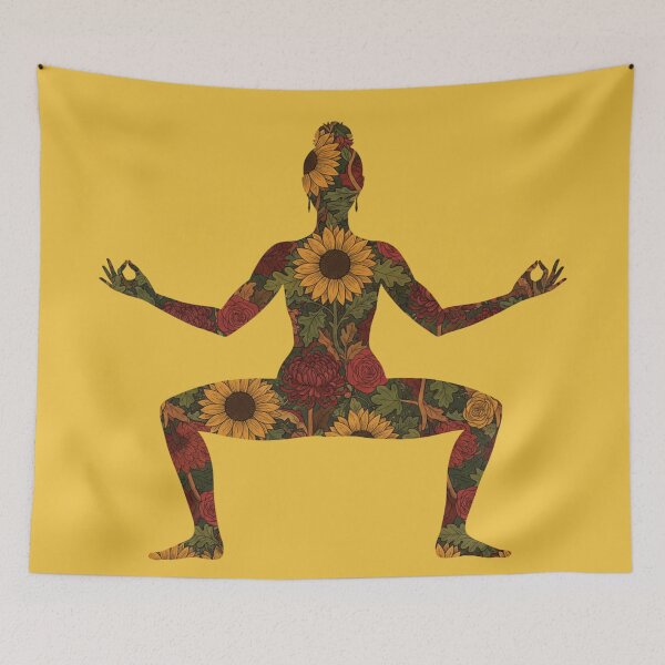 Item preview, Floral Yoga Silhouette - Goddess Pose with Sunflowers designed and sold by Zen Mosaic.
