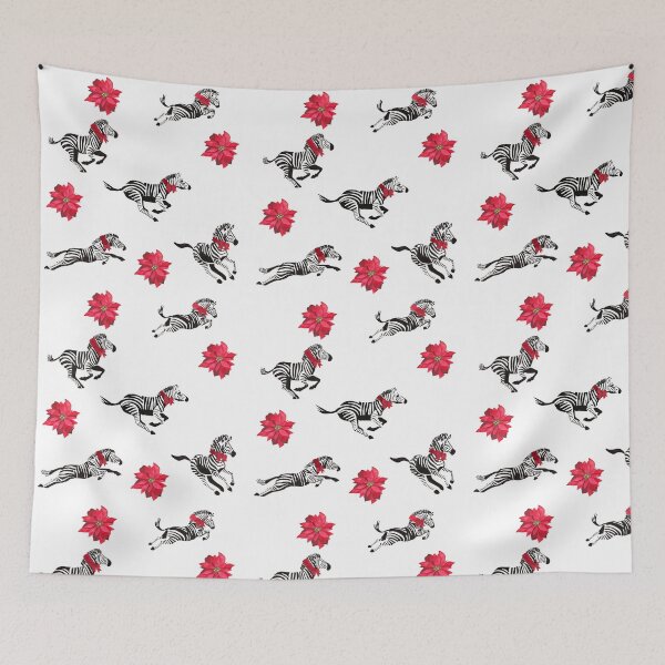 Item preview, Stampede of Christmas Zebras wearing bows with Poinsettias designed and sold by Hillary Holt.