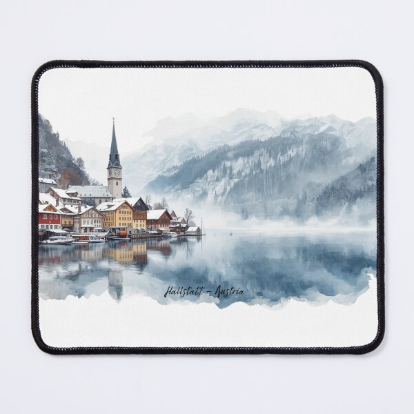 Item preview, Alpine village in watercolor, winter in Hallstatt designed and sold by StormArte.