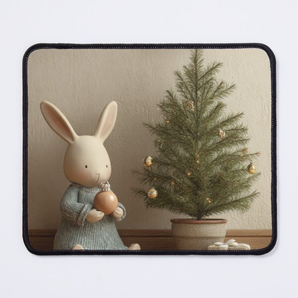 Item preview, Minimalist Cozy Bunny with Christmas Ornament and Tree — Scandinavian Winter Holiday Decor designed and sold by ThaiArtShop.