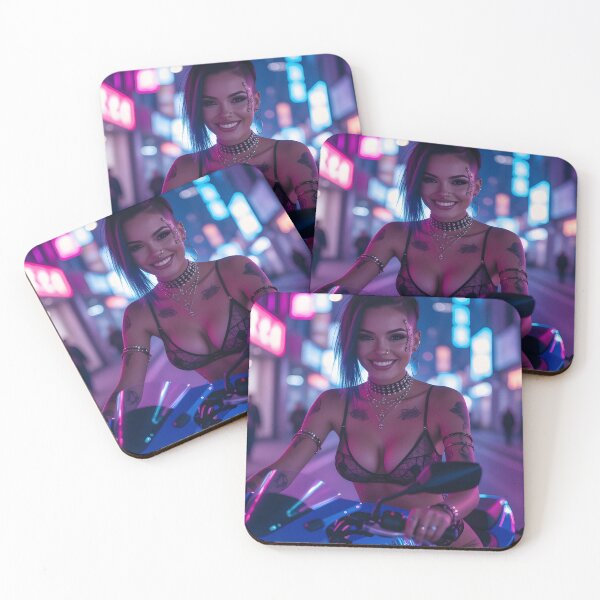 Item preview, Cyberpunk Biker Girl – Futuristic Neon Art designed and sold by Planet Utoppia.