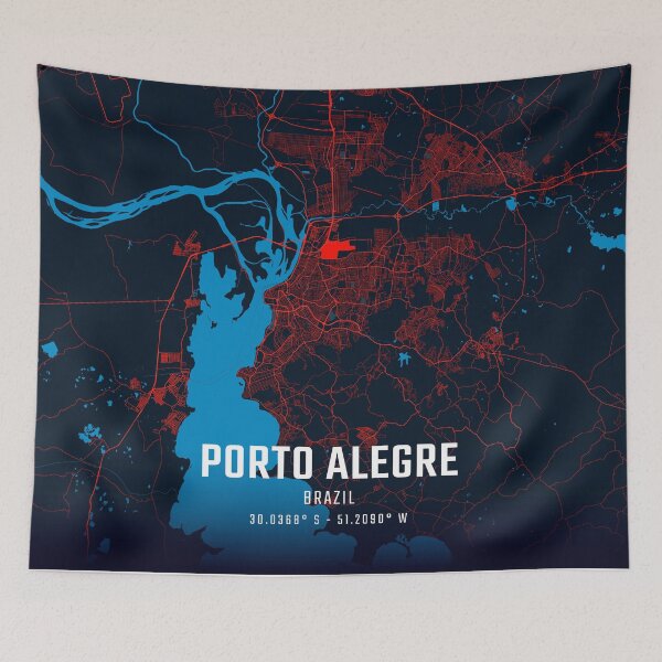 Item preview, Porto Alegre Red & Blue Minimalist Map designed and sold by HomeLivingCo.