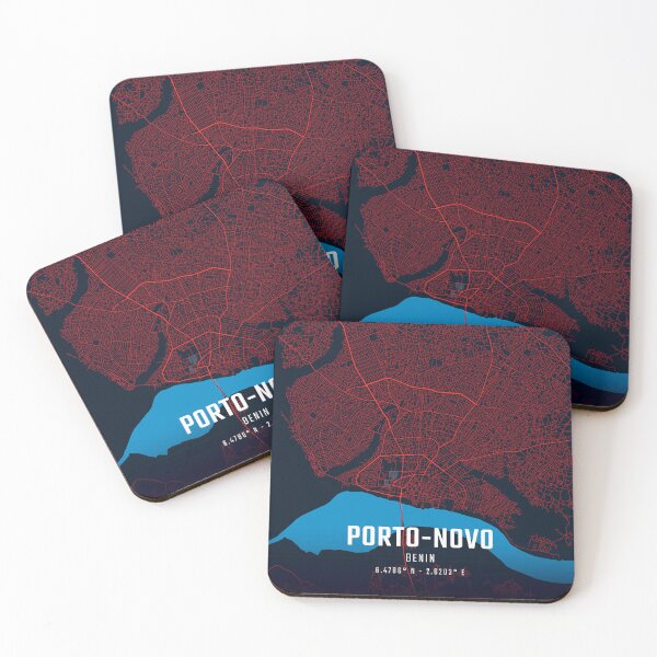 Item preview, Porto-Novo Red & Blue Minimalist Map designed and sold by HomeLivingCo.