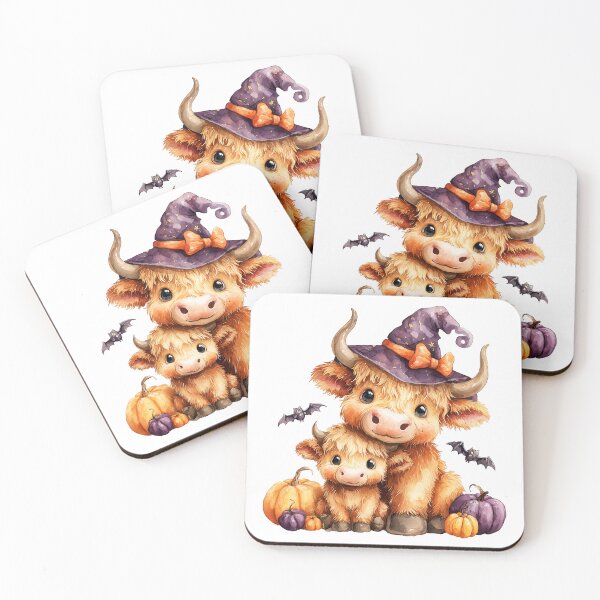 Item preview, Cute Highland Cow Halloween Mug, Baby & Mama Halloween Highland Cows with Pumpkins & Witch Hat designed and sold by Gino By Design.