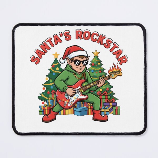 Item preview, "SANTA'S ROCKSTAR" Elf Playing Flaming Guitar Christmas Graphic designed and sold by NewYorkColours.
