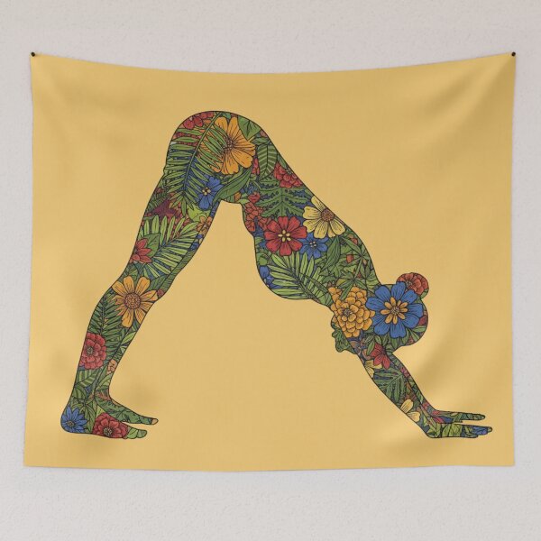 Item preview, Tropical Downward Dog Yoga Art | Jungle Floral Adho Mukha Svanasana designed and sold by Zen Mosaic.