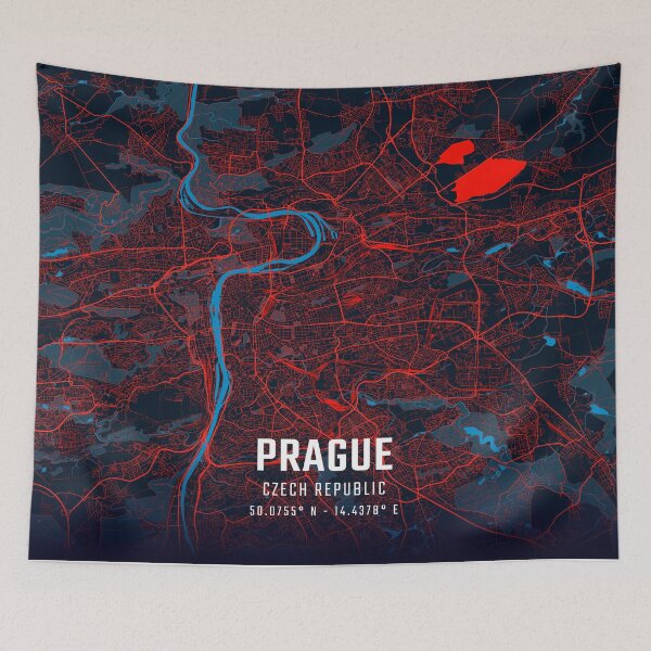 Item preview, Prague Red & Blue Minimalist Map designed and sold by HomeLivingCo.