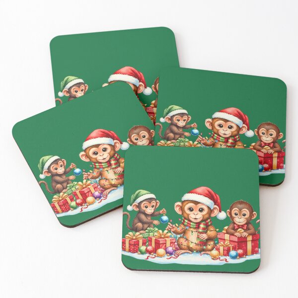 Item preview, Cute Christmas Monkeys | Playful Trio with Holiday Lights and Gifts designed and sold by E-SarnEdge.