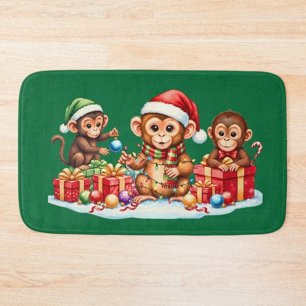 Item preview, Cute Christmas Monkeys | Playful Trio with Holiday Lights and Gifts designed and sold by E-SarnEdge.