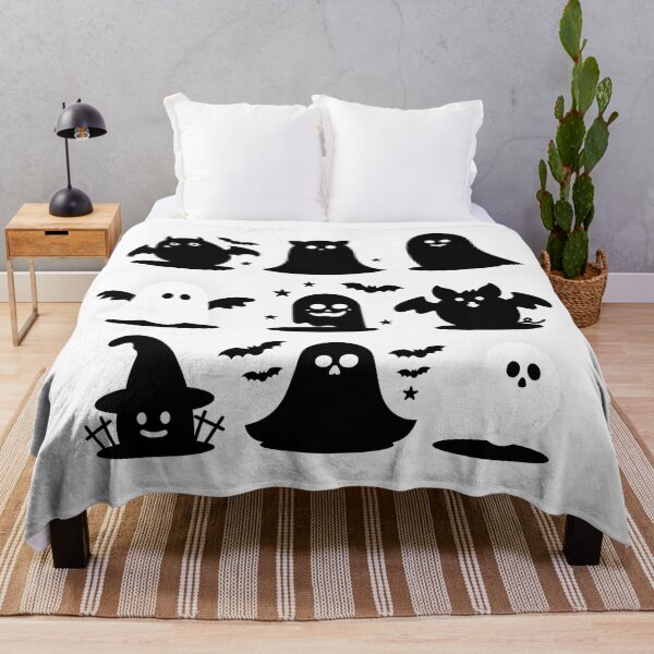 Item preview, Minimal Halloween Silhouette Pattern – Bats, Pumpkins, Ghosts & Moon | Modern Black and White Vector Design designed and sold by Windy-market.