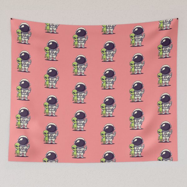Item preview, Cute Astronaut and Alien Friends – Kawaii Cartoon Illustration on Pink Background designed and sold by PixelVibe782.