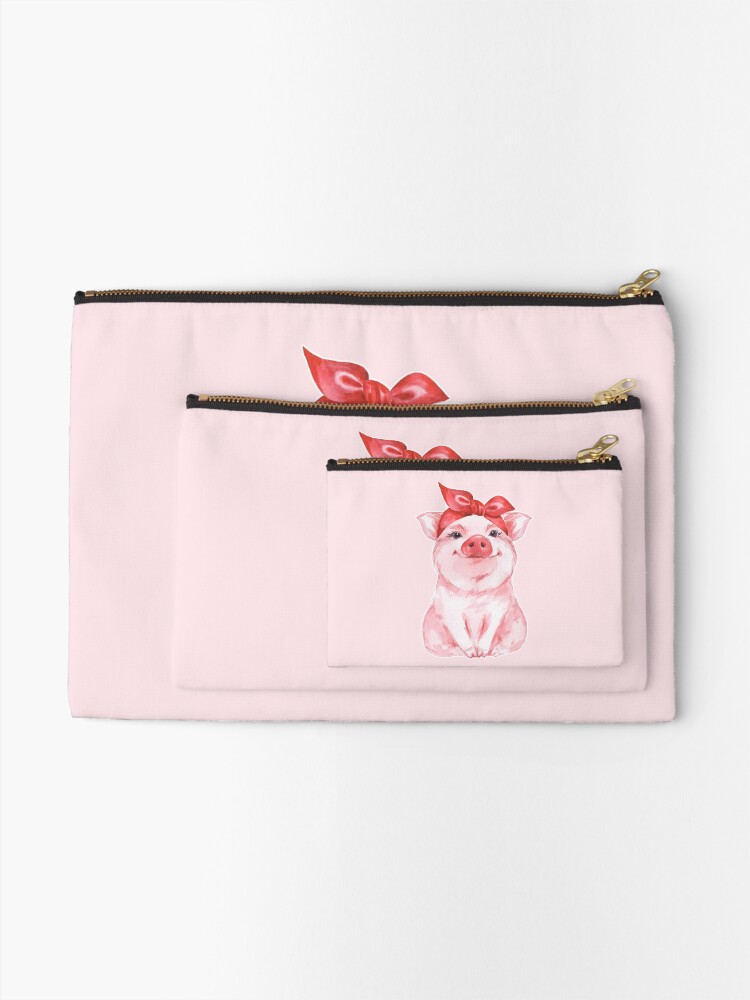 Alternate view of Piggy in red Zipper Pouch