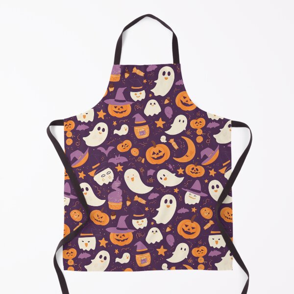 Item preview, Cute Halloween Icons Seamless Pattern – Pumpkins, Ghosts, Bats, Candy & Witch Hats | Pastel Orange & Purple Minimal Vector Design designed and sold by Windy-market.