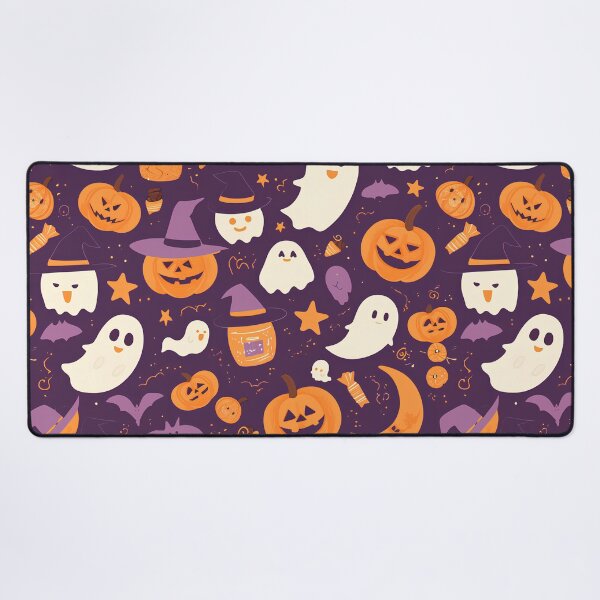 Item preview, Cute Halloween Icons Seamless Pattern – Pumpkins, Ghosts, Bats, Candy & Witch Hats | Pastel Orange & Purple Minimal Vector Design designed and sold by Windy-market.