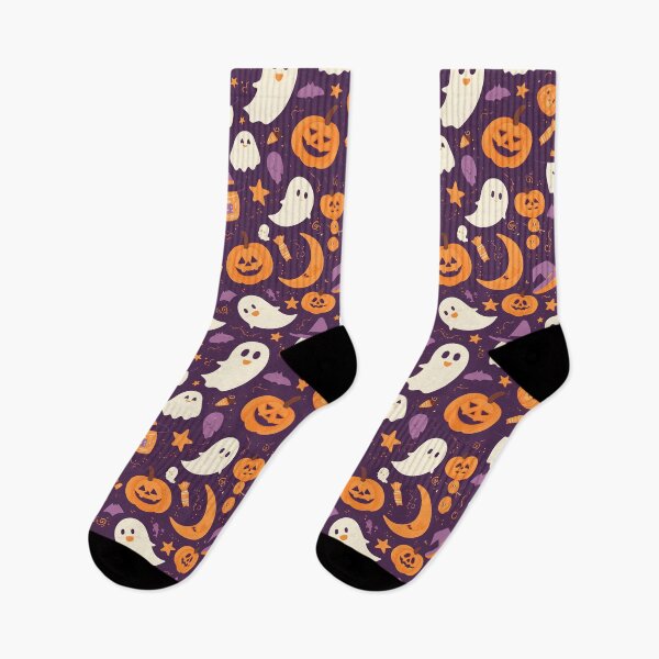 Item preview, Cute Halloween Icons Seamless Pattern – Pumpkins, Ghosts, Bats, Candy & Witch Hats | Pastel Orange & Purple Minimal Vector Design designed and sold by Windy-market.