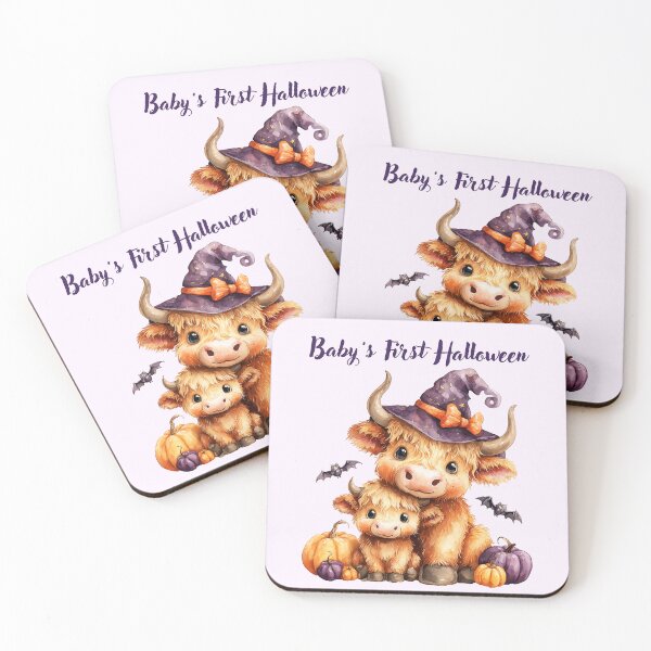 Item preview, Baby’s First Halloween Cute Highland Cow Art – Adorable Witch Hat Calf with Pumpkins & Bats designed and sold by Gino By Design.