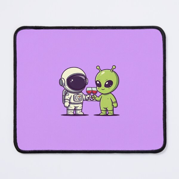 Item preview, Cute Astronaut and Alien Toasting – Kawaii Cartoon Vector Illustration on Lavender Background designed and sold by PixelVibe782.