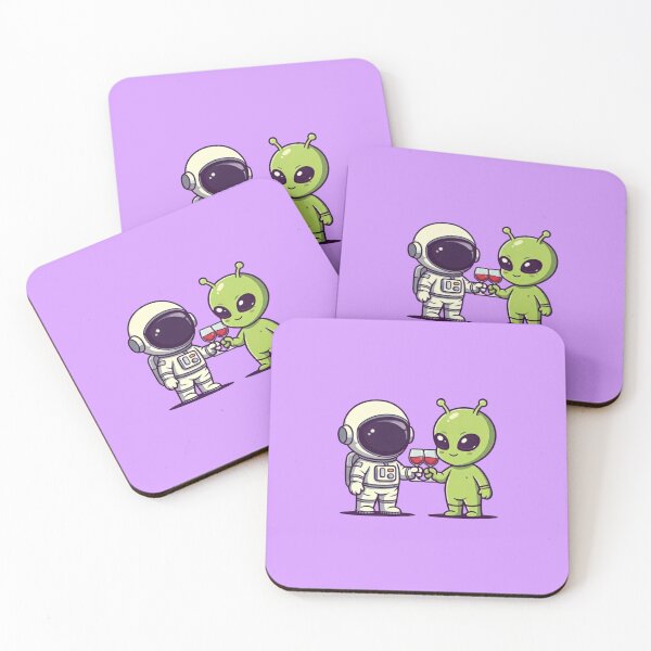 Item preview, Cute Astronaut and Alien Toasting – Kawaii Cartoon Vector Illustration on Lavender Background designed and sold by PixelVibe782.